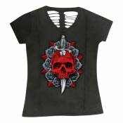 Tee-shirt femme Lethal Threat Crâne Dague gris foncé- S