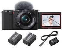 Pack Appareil photo hybride Vlogging hybride Sony ZV-E10 + E PZ 16-50mm f/3,5-5,6 OSS + 2ème batterie + Chargeur de batterie
