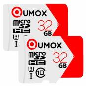 Lot de 2 pcs Qumox Carte Mémoire micro sd sdhc 32Go TF 32G 32GB classe 10 80Mo/s pour Samsung Huawei Xiaomi portable tablette