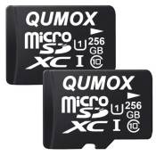 2pcs Carte Mémoire Micro SDXC Qumox 256Go classe 10 UHS-I jusqu'à 80Mo/s