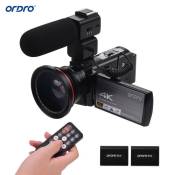 ORDRO HDR-AE8 4K WiFi Caméscope numérique Caméscope Enregistreur DV Zoom numérique 15MP Zoom numérique IR Vision nocturne 3 pouces IPS LCD Écran tacti