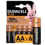 Pack de 6 piles alcalines AA Duracell Plus 1,5V LR06 Noir
