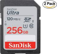 2pcs Carte Mémoire SDXC SanDisk Ultra 256 Go jusqu'à 120 Mo/s classe 10 UHS-I