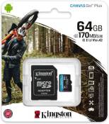 Kingston Canvas Go! Plus - Carte mémoire flash (adaptateur microSDXC vers SD inclus(e)) - 64 Go - A2 / Video Class V30 / UHS-I U3 / Class10 - microSDX