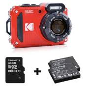 Kodak appareil photo compact pixpro wpz2 rouge + 2ème batterie + carte sd