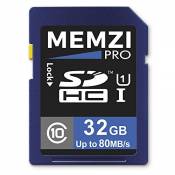 Memzi Pro Carte mémoire SDHC 32GB classe 10 80MB/s pour appareils photo numériques Nikon SLR/DSLR