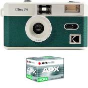 KODAK Pack F9 Argentique + Pellicule 100 ASA - Appareil Photo Kodak Rechargeable 35mm Vert, Objectif Grand Angle Fixe, Viseur optique , Flash Integre 