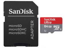 Sandisk Carte mémoire Ultra microSDXC 64 Go Class 10 + Adaptateur SD