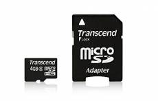 Transcend 4 Go Carte mémoire microSDHC Classe 6 avec adaptateur TS4GUSDHC6