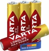 VARTA Longlife Max Power AAA Micro LR03 Alkaline Batteries (4-pack) - Made in Germany - ideal for toys and everyday devices