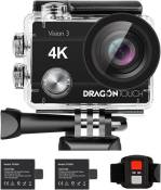 Caméra Sport dragon touch Vision 3 4k 12 Millions pixels Caméra étanche sous-marine WiFi grand angle 170° avec télécommande 2 piles Noir