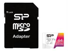 SILICON POWER Elite - Carte mémoire flash (adaptateur microSDXC vers SD inclus(e)) - 64 Go - A1 / Video Class V10 / UHS-I U1 / Class10 - microSDXC UHS
