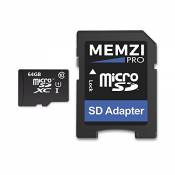 MEMZI Pro Carte mémoire micro SDXC avec adaptateur SD pour tablette Samsung Galaxy S ou S2 Classe 10 90 Mo/s 64 Go