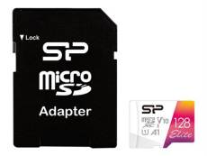 SILICON POWER Elite - Carte mémoire flash (adaptateur microSDXC vers SD inclus(e)) - 128 Go - A1 / Video Class V10 / UHS-I U1 / Class10 - microSDXC UH