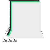 Kit 3 Fonds papier Blanc, Noir, Vert 2.72 x 11m + Support de fond + Pinces