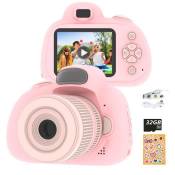VOLY Appareil Photo pour Enfants 1080P FHD Appareil Photo numérique Selfie Caméra pour Enfants avec Carte Micro SD 32G,20X Zoom Rose