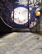 A.Monamour Toiles de Fond Photo 1.5x2.1m Ordinateur Chinoiserie Imprimé Chinois Style Peinture Architecture Mural Photographie Toile De Fond Tissu Vin