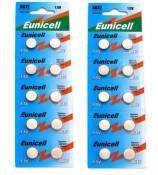 Eunicell AG12 Lot de 20 piles bouton alcalines G12/LR43/LR43SW/LR1142 LR1142SW SR1142W de type 301/386