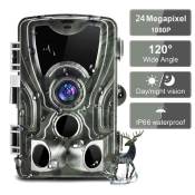 Caméra de Chasse 24MP 1080P IP66 Étanche, Caméra Surveillance avec 36Pcs LED Vision Nocturne Infrarouge 69FT et Grand Angle 120°