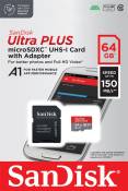 Carte mémoire SD SanDisk Ultra Plus SDXC 64 Go 150 MB/s Gris et Rouge