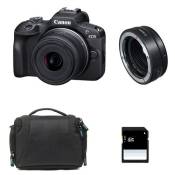 Canon appareil photo hybride eos r100 + rf-s 18-45mm f/4.5-6.3 is stm + sac + carte sd 8 go + bague ef-eos r