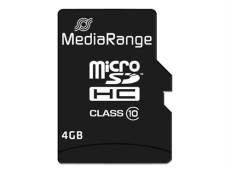 MediaRange - Carte mémoire flash (adaptateur microSDHC - SD inclus(e)) - 4 Go - Class 10 - micro SDHC - noir