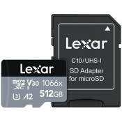 Carte MicroSDXC Lexar 1066x - 512Go - Class 10, U3, V30, A2 - Adaptateur inclus - Noir et Grise