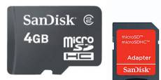 SanDisk Carte mémoire microSDHC 4 Go + Adaptateur SD
