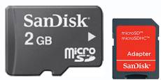 SanDisk Carte mémoire microSD 2 Go + Adaptateur SD