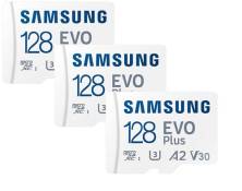 3PCS Micro SD SDXC Samsung Carte mémoire Evo Plus 128 Go SDXC U3 Classe 10 A2 130 Mo/s avec Adaptateur 130Mb/s