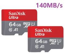 Lot de 2 Carte mémoire Micro SD SDXC microSDXC 64Go TF carte Classe 10 U A1 140Mb/s nouveauté