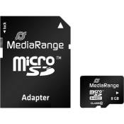 MediaRange - Carte mémoire flash (adaptateur microSDHC - SD inclus(e)) - 8 Go - Class 10 - micro SDHC - noir