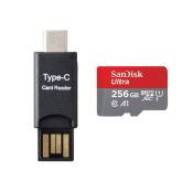 Micro SD SDXC Sandisk ultra 256Go 256GB 256g TF carte 150MB/S, Classe 10, U1, A1 Adaptateur SD et lecteur MICRO SDXC TYPC C inclus