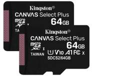 2 Pièces Carte mémoire Kingston Canvas Select Plus Carte Micro SD 64 Go jusqu'à 100Mo/s SDCS2/64GBSP Class 10