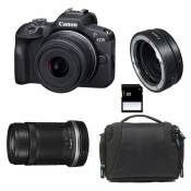 Canon appareil photo hybride eos r100 + rf-s 18-45mm f/4.5-6.3 is stm + rf-s 55-210mm f/5-7.1 is stm + sac + carte sd 8 go