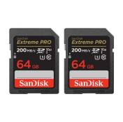 Paquet De Deux Carte mémoire SDXC SanDisk Extreme PRO 64 Go jusqu'à 200 Mo/s, UHS-I, Classe 10, U3, V30 - 2PCS/PACK
