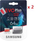 2PCS Carte Mémoire Micro SD SDXC Samsung EVO Plus 64 Go Classe 10 U1 100 Mo/S 4K Ultra HD