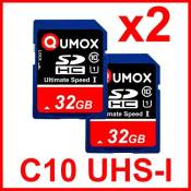 Carte Mémoire SD Qumox 32Go SDHC Classe 10 UHS-I 80MB/s pour appreil photo paquet de deux
