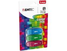 Pack de 3 clés USB 8Go EMTEC C410 - Rouge. vert et bleu