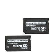 Com-Four Lot de 2 adaptateurs de carte mémoire microSD vers MS Pro Duo pour téléphone mobile, appareil photo, PSP Sony 16 Go