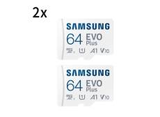 2PCS Carte mémoire Micro SD SDXC SAMSUNG EVO PLUS 64Go MB-MC64KA/EU 130Mb/s ideal pour smartphone tablette etc.