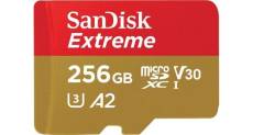 Carte mémoire microsdxc sandisk extreme 256 go + adaptateur sd avec performances applicatifs a2 jusqu'à 160 mo / s, classe 10, u3, v30