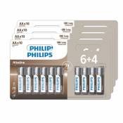 Lot de 40 piles alcalines Philips AA 4 pack de 6+4