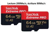 Lot de 2 Carte microSDXC SanDisk 64 Go Extreme Pro Adaptateur SD RescuePRO Deluxejusqu'à 200 Mo/s avec A2 App Performance UHS-I Classe 10 U3 V30