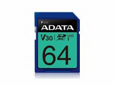 Adata carte mémoire sdxc premier pro 64 go uhs-i u3 classe 10 v30 ASDX64GUI3V30S-R