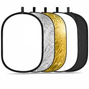 Neewer® 5 en 1 de 120 x 180 cm Pliable de Professionnelle Multi Disque Réflecteur de lumière Ovale avec Surface tamisant, Argent, Noir, doré, Blanc