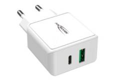 Ansmann chargeur secteur 2 ports : 1x USB-C + 1x USB-A blanc