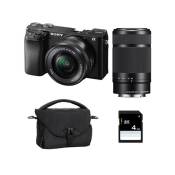 Sony appareil photo hybride alpha 6100 noir + 16-50 + 55-210 + ft + sd