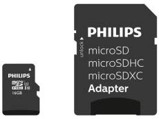 Carte mémoire Philips MicroSDHC 16 Go avec adaptateur SD Noir
