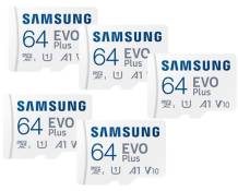 5PCS Carte mémoire Micro SD SDXC SAMSUNG EVO PLUS 64Go MB-MC64KA/EU 130Mb/s ideal pour smartphone tablette etc.
